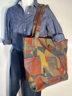 Suruchi Multicolor Geometric Canvas Tote Bag Art to Wear Boho Travel Carry On